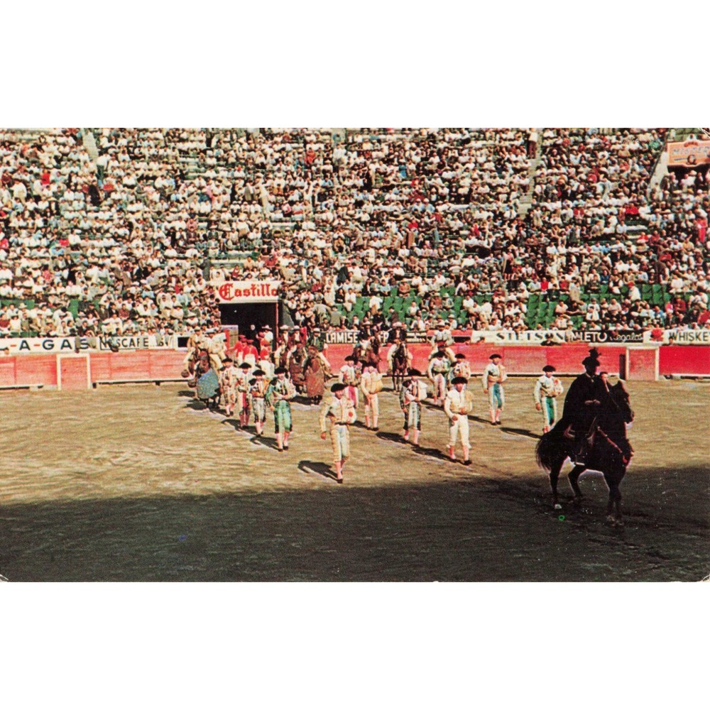 Vintage 1969 Mexico Bullfight Procession Postcard Matador Stadium Scene VG - Picture 1 of 2
